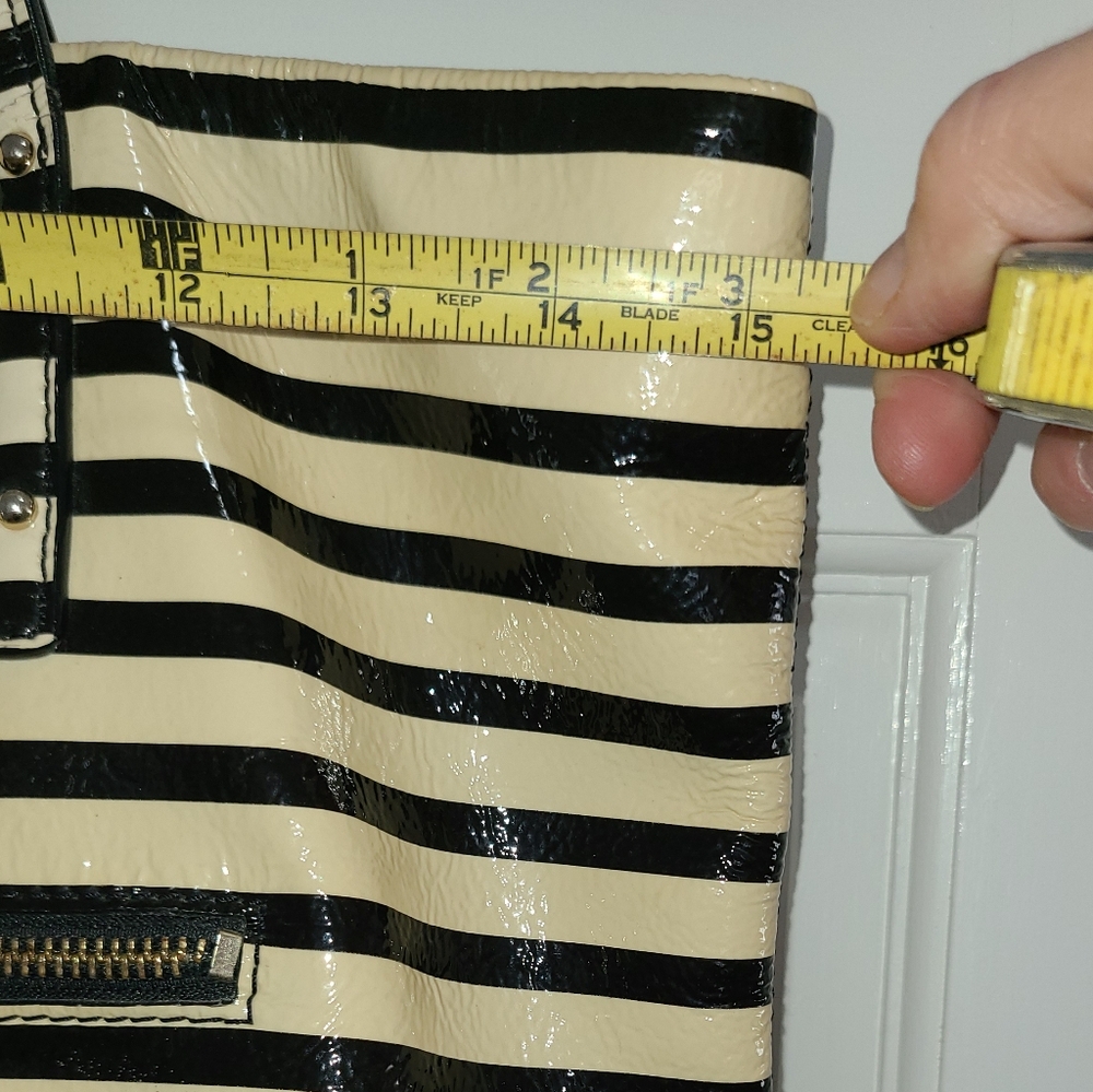 Kate Spade Patent Leather Black and Tan Striped Tote - Picture 6 of 11